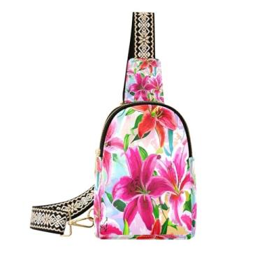 Imagem de CEBUGI Lily Flower Bolsa tiracolo feminina de couro, pochete transversal para trilhas, viagens ao ar livre