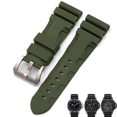 Imagem de TPUOTI Pulseira de relógio Nature Rubber 26 mm para luminária submersível Panerai PAM preto azul vermelho laranja pulseira fecho borboleta (cor: pino verde, tamanho: 26 mm P B)