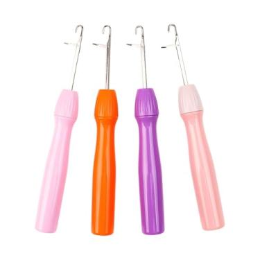 Imagem de predolo Conjunto de 4 ganchos de crochê para confecção de tapetes, artesanato, tricô, ferramentas leves e multifuncionais. Inclui agulha de crochê e gancho de