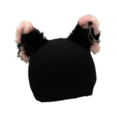 Imagem de simhoa Capa para capacete de esqui, acessórios para capacete, gorro de tricô decorativo, gorro de inverno para esquiar, Orelha Rosa Preta