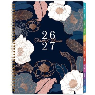 Imagem de Agenda de professores 2024-2025 - Planner para professores 2024-2025, julho de 2024 a junho de 2025, 28 x 21 cm, livro de plano de aula semanal e mensal para professores - floral gravado