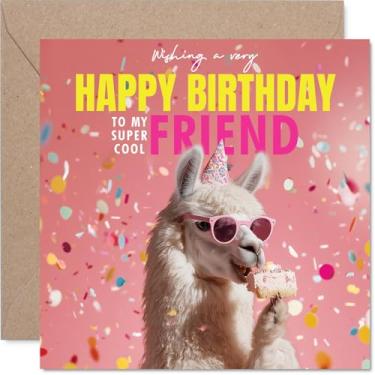Imagem de Stuff4 Cartão de aniversário de amigo - Bolo Llam-azing - Cartão de feliz aniversário para amigo de Best Friends Bestie, cartões engraçados de aniversário de lhama de 5,7 polegadas