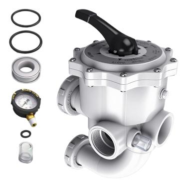 Imagem de JHACM 261152 Válvula multiporta rosqueada de 5 cm para FNS, FNS Plus, Nautilus Plus Pool and Spa D.E. Filters Kit de reconstrução de montagem lateral 19 cm Linha central SM2-PP2 SM-20-2 Branco