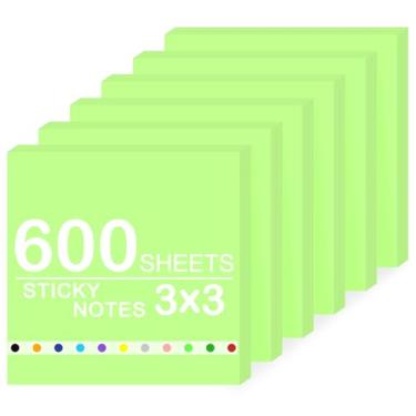 Imagem de Bloco de notas super adesivas, 6 blocos autoadesivos 7,6 x 7,6 cm, 600 folhas de bloco de notas adesivas em massa, material de escritório, material escolar, presentes de Natal (verde claro, 6 blocos