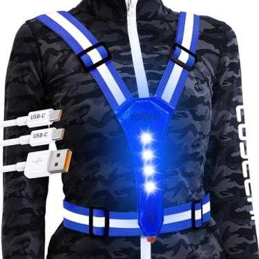 Imagem de YOSKY Colete refletivo de corrida com 8 LEDs, recarregável, ajustável, colete refletivo noturno de segurança para mulheres, homens e crianças