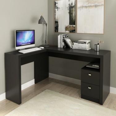 Imagem de Escrivaninha Mesa Escritório 113x138,5cm em L com 2 Gavetas ME4129 Preto