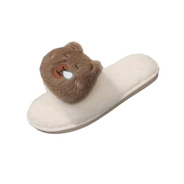 Imagem de Pantufas femininas casuais de bico aberto plus size capibala quentes outono inverno, Branco, 35