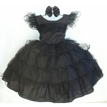 Imagem de Vestido infantil Wandinha Addams Festa Aniversario Hallowen Com Tiara 