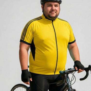 Imagem de Camisa de Ciclismo Masculina Plus Size Dry Fit UV30 Manga Curta com Zí