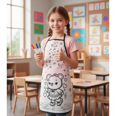 Imagem de Avental Infantil Escolar Para Pintar Aula De Arte e Recreação Com Forr