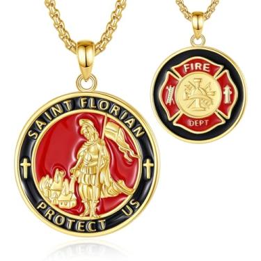 Imagem de INFUSEU Coleção de colar de fé de proteção católica, Virgem Maria, São Bento, São Cristóvão, São Floriano, Santa Joana D'Arc, Small, Banhado a ouro, Sem Pedra Preciosa