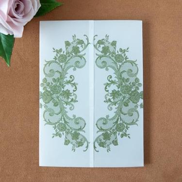 Imagem de ponatia 50 peças de jaquetas de veludo para convites de 13 x 17 cm, envelopes de papel de velino floral de renda 135gsm para casamento/chá de panela, cartões de convite de aniversário de quinze anos