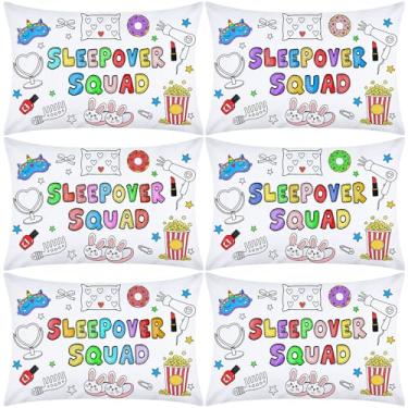 Imagem de HunnmingRe 6 peças de capas de travesseiro faça você mesmo para festa do pijama fofas coloridas para festa do time de festas de pijama para meninas e mulheres, spa, reunião do pijama, despedida de
