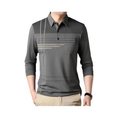 Imagem de Camisa Polo De Luxo De Manga Longa Para Homens, Ajuste Regular, Casual