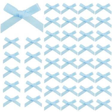 Imagem de 100 peças de mini laços - laço de cetim pequeno de 4 cm para artesanato, embrulho de presente, scrapbook de costura - decorações de caixa de presente de lembrancinhas de festa de casamento (azul)
