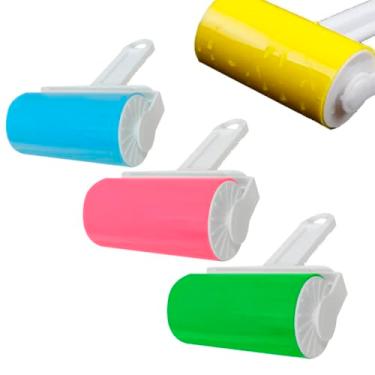 Imagem de Kit com 3 Rolo Tira Pelos Fiapos e Sujeira Rolinho Adesivo Para Roupas Sofás Cadeiras Lavável 100% Reutilizável com Estojo