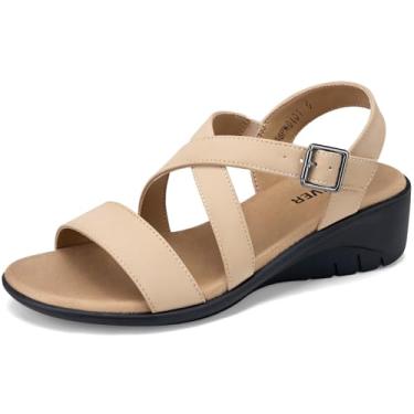 Imagem de SHIBEVER Sandálias femininas estilosas: sandálias de dedo aberto com fivela no tornozelo - Confortável casual caminhada verão cunhas baixas, 01-nude, 35