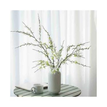 Imagem de KEG801302 Flores falsas ramo de salgueiro de neve simulação de flor verde arranjo de flores falsas com vaso decoração de sala de estar