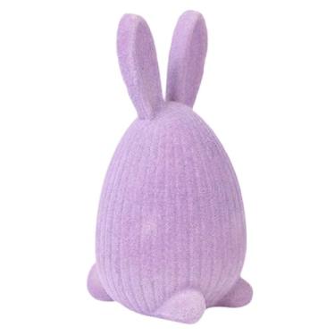 Imagem de MotiveTech Estatueta de da Páscoa Flocado, Fofa, Criativa e Decorativa, Enfeite de Mesa para Armário, Prateleira ou Sala de Estar, Roxo