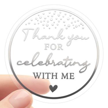 Imagem de 100 etiquetas pretas "Thank You for Celebrating with Me" - Adesivos de lembrancinha de festa de aniversário e formatura - Etiquetas autoadesivas de agradecimento para sacolas de presente, envelopes e