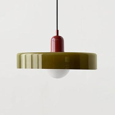 Imagem de Luminárias de teto para ilha de cozinha, sala de jantar, quarto, corredor e restaurante | Lustre de vidro estilo meados do século XX, luminária pendente única estilo fazenda vintage (vermelh