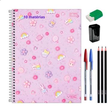 Imagem de Kit Economico Material Escolar Caderno 10 Materias + Itens Essenciais 