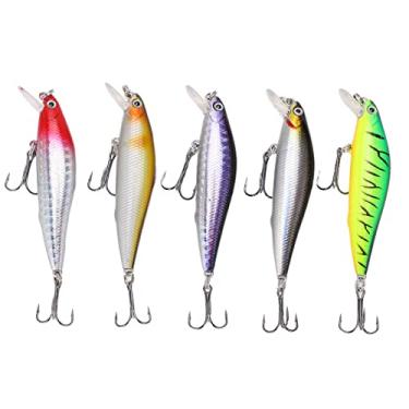 Imagem de 5 unidades kit de isca de pesca minnow isca de natação flutuante com contas de aço embutidas para pesca em água salgada de água doce plástico aço inoxidável 7 cm 42 onças