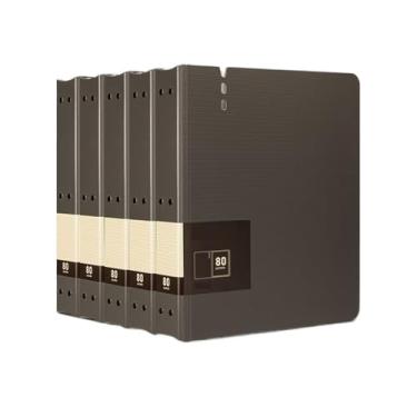 Imagem de Organizador de arquivos, 5 peças, 80 páginas, pasta de arquivo A4 com inserções transparentes, armazenamento de arquivos de dados espessos, material de escritório, material de escritório (cinza)