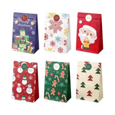 Imagem de Sacolas De Presente De Papel Kraft Feliz Natal 12/24 Unidades, Adesivo