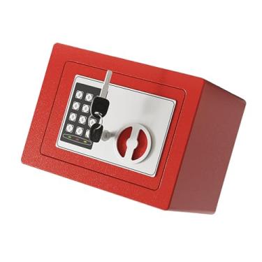 Imagem de Luocute Mini Cofre à Prova de Fogo Com Bolsa para Documentos, Cofre de Segurança de Metal Com de Alarme Duplo e Chave Sobressalente, para Documentos de Joias Em Dinheiro, Montado na (Vermelha)