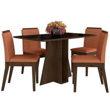 Imagem de Mesa Com 4 Cadeiras Senegal 1,36 Imbuia/preto/terr - Móveis Arapongas 