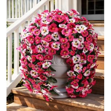 Imagem de HyeFlora Flores artificiais para atividades ao ar livre, 2 peças, trepadeiras de amor-perfeito de seda sintética, resistentes a UV, plantas de flores falsas para pendurar no exterior, varanda, quintal