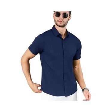 Imagem de Camisa Masculina Casual De Negócios De Manga Curta, Cor Sólida, Confor
