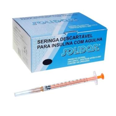 Imagem de Seringa Descartável para Insulina com Agulha 1ml U-100 26G 13mm x 0,45mm Caixa Com 100 Unidades