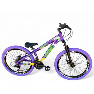 Imagem de Bicicleta Aro 26 Vikingx Tuff X25 Freeride 21v Aros Vmaxx Dh Freio A Disco Pneu Flame - Roxo/amarelo/verde