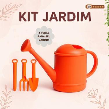 Imagem de Kit Jardinagem - 4 Peças Laranja com Regador e Ferramentas para Planta
