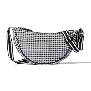 Imagem de Bolsa de ombro feminina xadrez Hobos, bolsa transversal de nylon, bolsa de axilas casual alça ajustável versátil bolsa de bolinhos para viagens, Preto, Bonito