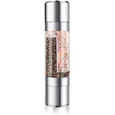 Imagem de Moedor de pimenta manual 2 em 1 conjunto de moedor de sal e pimenta com moedor de especiarias de cerâmica ajustável, aço inoxidável (tamanho: 1 peça) (uma cor 2 peças)