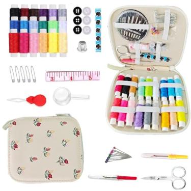 Imagem de Kit de costura 87 peças conjunto de projeto de costura portátil com ferramentas kit de costura compacto de viagem para reparo doméstico e uso diário (bege)