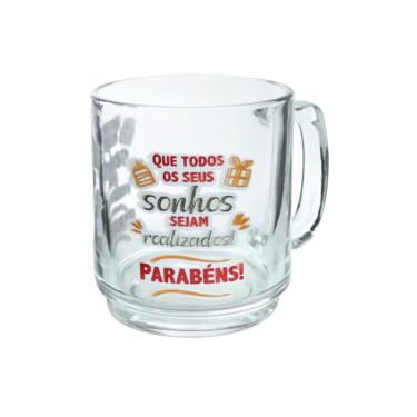 Imagem de Caneca De Vidro Transparente Com Frase De Parabéns 320Ml