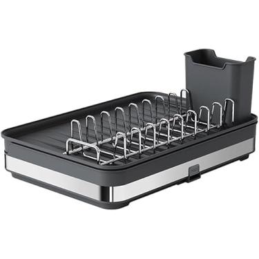 Imagem de Organizador de pratos de cozinha ajustável com suporte de armazenamento de talheres de bancada para pia de drenagem