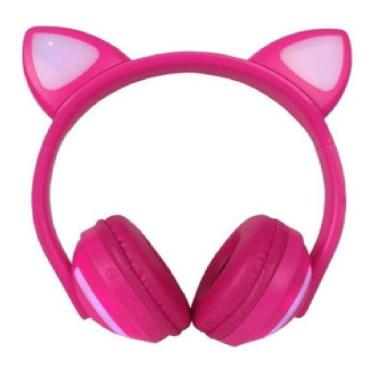 Imagem de Fone De Ouvido Orelha De Gatinha Com 7 Cores Led Headphone Bluetooth P2 Rosa