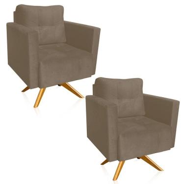 Imagem de Kit 2 Poltronas Giratória Livia Suede Marrom Rato Base De Madeira Ma30 - D'rossi