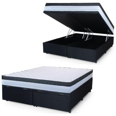 Imagem de Cama Box Baú Casal Queen Colchão Com Molas Ensacadas 158x198x63cm Dunas Branco/preto Hellen Branco/pre