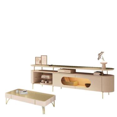 Imagem de Rack Bancada ária Com Mesa De Centro Cadenza Champanhe Off White - Hb Móveis