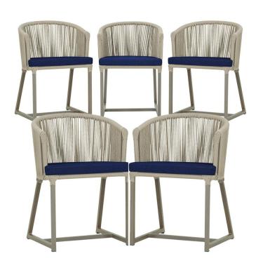 Imagem de 5 Cadeiras De Jantar Noronha Fendi Corda Náutica E10 Trama Rami