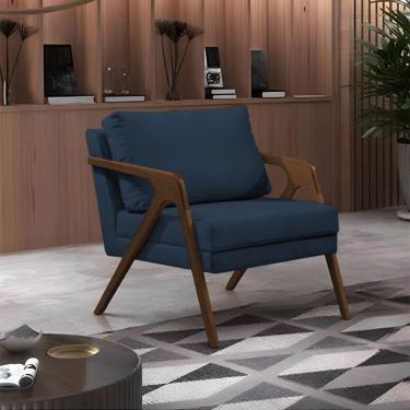 Imagem de Poltrona Mona Monique Luxo Base Madeira Maciça Mel Veludo Azul