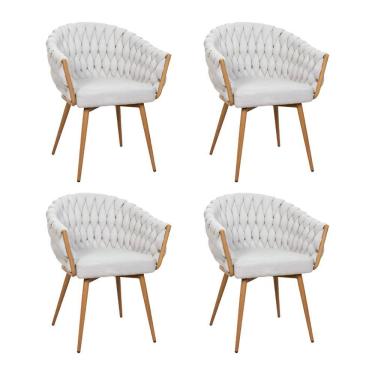 Imagem de Kit 4 Cadeiras De Aproximação Eloá Estrutura Aço Carbono Laminado Natural Com Estofado Linho Cru