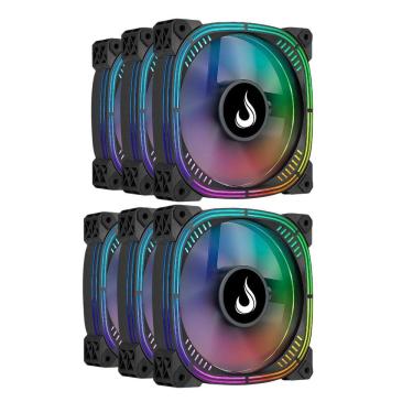 Imagem de Kit 6 Fans Rise Mode Aura Pro ARGB 120mm C/ Controladora - RM-AUB-02-ARGB