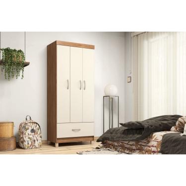 Imagem de Guarda-Roupa Prince 3 Portas 1 Gaveta em MDP com Cabideiro Amêndola Touch/Off White | Liberty Móveis